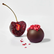 Half bitten cherry next to a chocolate covered cherry, in front of a white background. 