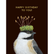 A painting of a chickadee with a crown of sprouts, in front of a black background. Text above reads "Happy birthday to you!"