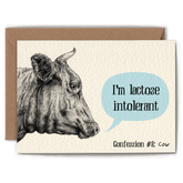 Card with a cow illustration that reads "I'm lactose intolerant".