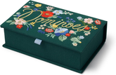Dark green dominoes box with embroidered flowers. 