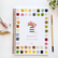 Watercolor workbook titled 'Bouquets' with a watercolor flower illustration, color swatches, and art supplies on a white background.