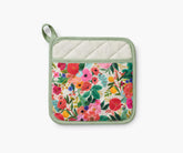 Floral pot holder with green border on a white background