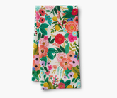Kitchen towel with floral pattern on white background.