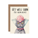 Illustration of a grey cat with a clear cone around its neck and a scoop of ice cream on its head. Text above reads "Get well soon (ice cream helps)". 