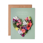 Green greeting card with a floral heart design and the quote "I know you by heart. You are inside my heart. - Frances Hodgson Burnett".