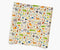 A square sheet of wrapping paper featuring a colorful safari-themed animal print on a cream background, shown at an angle against a plain white background.
