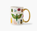 Mug with colorful insect and floral design on a white background