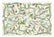 Rectangular placemat with an illustrative pattern of green sprigs, pinecones, and holly leaves and berries. 