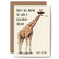 A greeting card with a brown envelope behind it. The card features an illustration of a giraffe with a black bar covering its eyes, with the text 'GUESS THE ANIMAL TO WIN A BIRTHDAY DRINK' and 'YOURE BUYING!' on an off-white background.