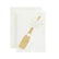 Ivory greeting card with a gold foil cutout of a champagne bottle popping.