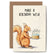 Greeting card with an illustration of a squirrel holding a cake with dandelions in place of candles. The text on the card reads "Make a birthday wish!"