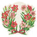 Die-cut placemat with red, and red and white amaryllis flowers in a grecian wreath shape. There is a red bow in the bottom middle, tying the two sides together.