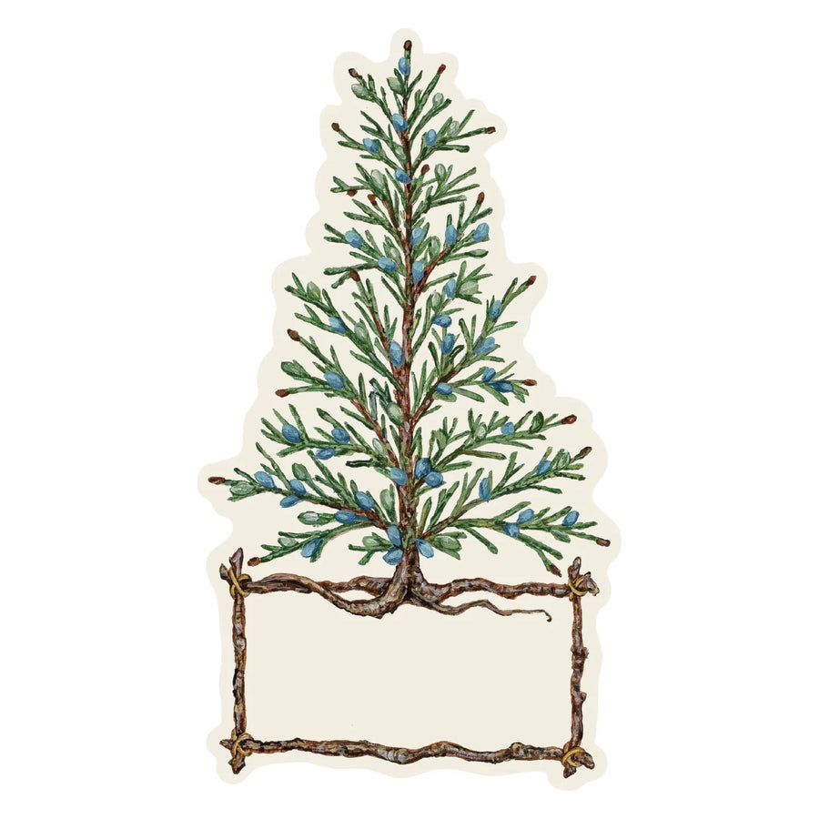 A paper table setting of an illustrative cedar tree.