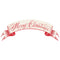 A white banner table setting with the words "Merry Christmas" in red cursive.