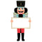 A paper table setting of a nutcracker dressed in a blue top and red pants.