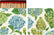 An open matchbook with illustrations of green and blue hydrangeas and matches with red heads poking out of the top. 