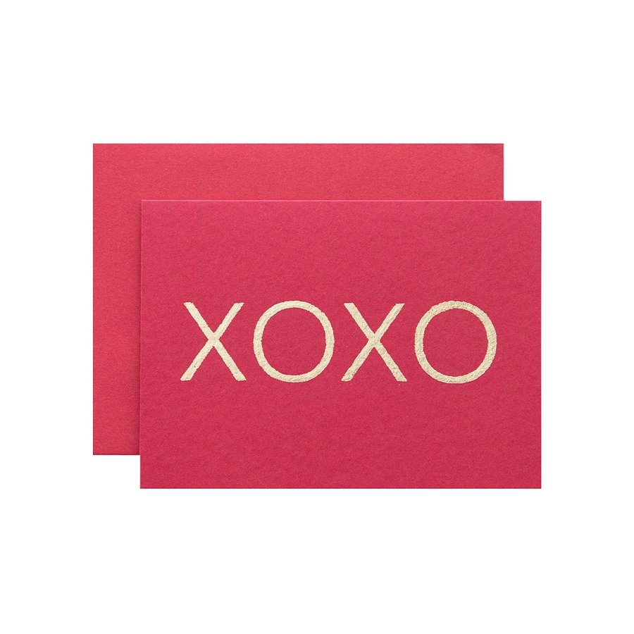 Red card with 'XOXO' printed on it against a white background
