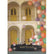 A painting of a white building with six yellow doors. A man in a black car is in front of the building, with a zebra, giraffe in the back seat. Balloons cover the right side of the painting. Gold text on the car reads "Way to go!"