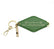 An olive green diamond-shaped leather keychain with a brass key ring, split ring, and whistle. Engraved on the keychain is the phrase "If your joints are stiff, you're rolling them too tight."