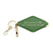 An olive green diamond-shaped leather keychain with a brass key ring, split ring, and whistle. Engraved on the keychain is the phrase "If your joints are stiff, you're rolling them too tight."