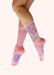 Light pink socks with an image of a sprig of lavender, against a white background.