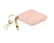 A baby pink diamond-shaped leather keychain with a brass key ring, split ring, and whistle. Engraved on the keychain is the phrase "Some days I wish I had more middle fingers."