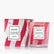 Red and white striped candle with a matching box against a white background.