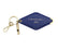 A navy blue diamond-shaped leather keychain with a brass key ring, split ring, and whistle. Engraved on the keychain is the phrase "I solemnly swear...often."